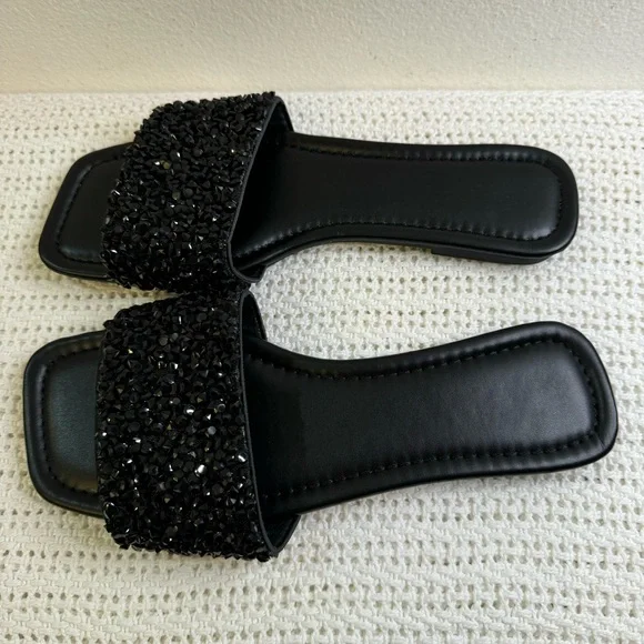 New. Elegant Black Beaded Women's Casual Slide Sandals– Comfortable - Picture 6 of 10